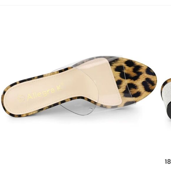 Allegra K Open Toe Clear Glitter Slide Chunky Heel Sandals - Picture 13 of 15